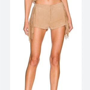 Lamarque women’s suede shorts with fringe in tan color